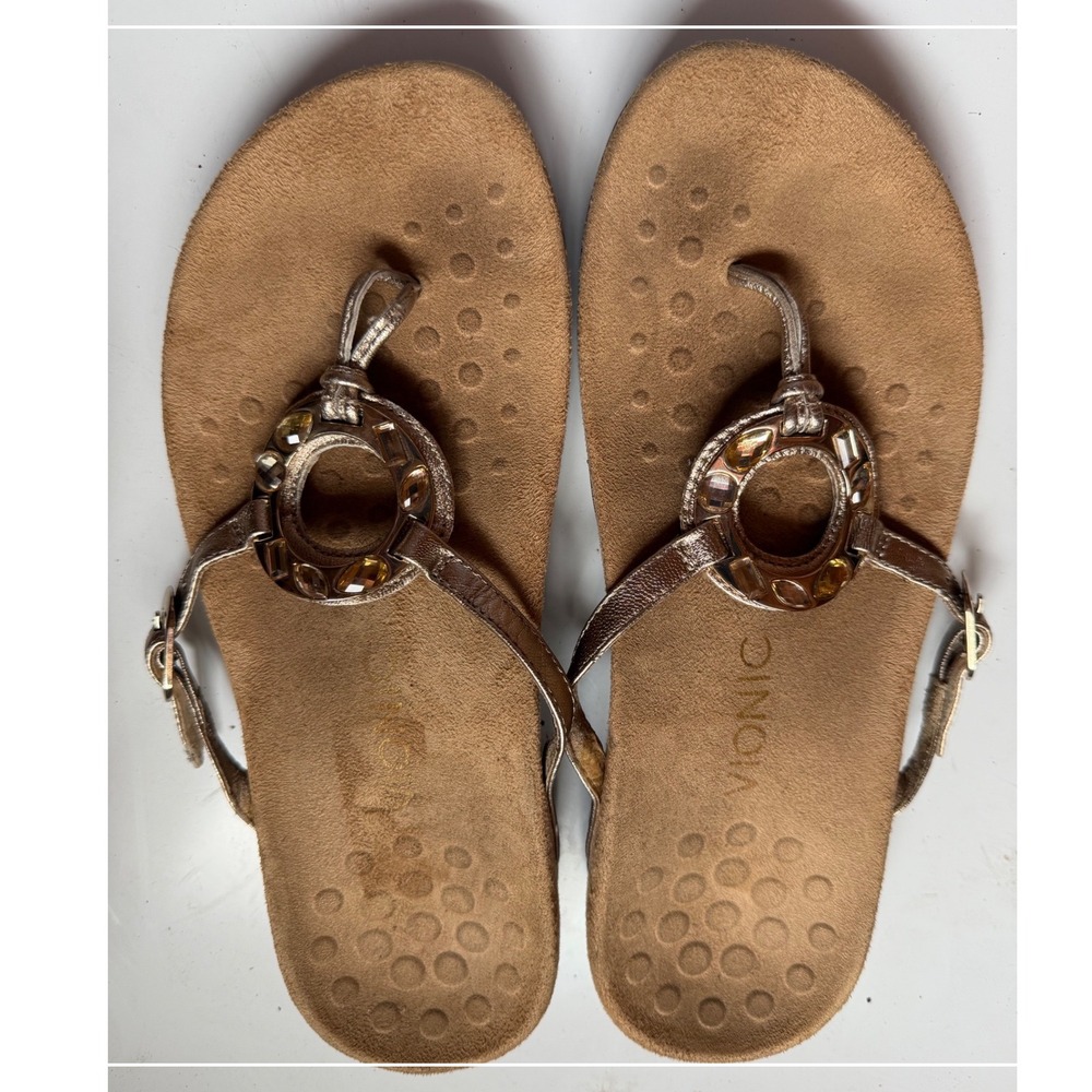 VIONIC Womens Rest Kirra Metallic Gold Jeweled Orthotic Backstrap Sandals